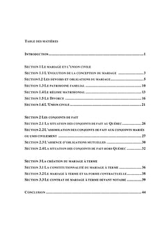 La création du mariage à terme dans un cadre législatif québécois