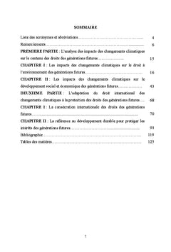 Impacts des changements climatiques sur le droit des generations futur