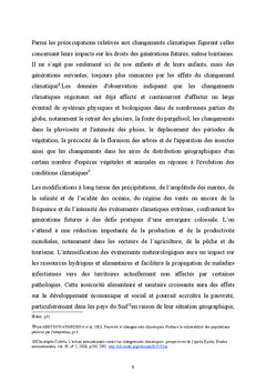 Impacts des changements climatiques sur le droit des generations futur