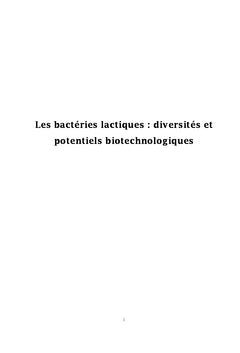 Les bacteries lactiques : diversites et potentiels biotechnologiques