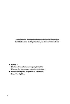 Antibiothérapie postopératoire et cholécystite aiguë
