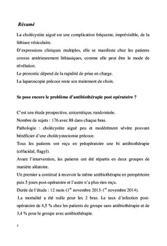 Antibiothérapie postopératoire et cholécystite aiguë