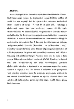 Antibiothérapie postopératoire et cholécystite aiguë