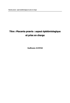 Placenta prævia : aspect epidemiologique et prise en charge