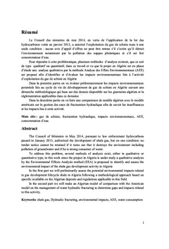 Etude des impacts environnementaux de gaz de schiste