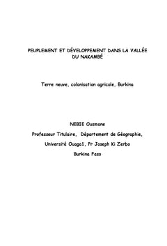 Peuplement et développement dans la vallée du Nakambe