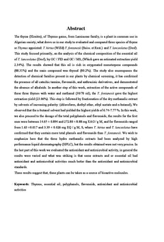 Etude phytochimique et activites biologiques