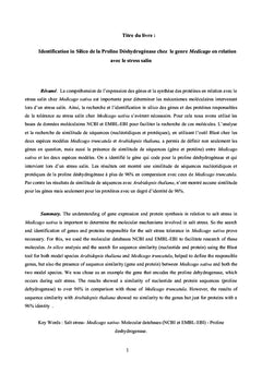 Etude de la Tolérance à la Salinité chez la Luzerne "Medicago"