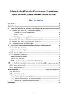 De la motivation à l'intention d'entreprendre