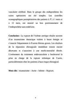 Prise en charge des ruptures de l'isthme aortique post-traumatiques