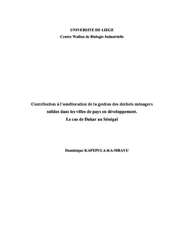 Contribution A l'amelioration de la gestion des dechets menagers