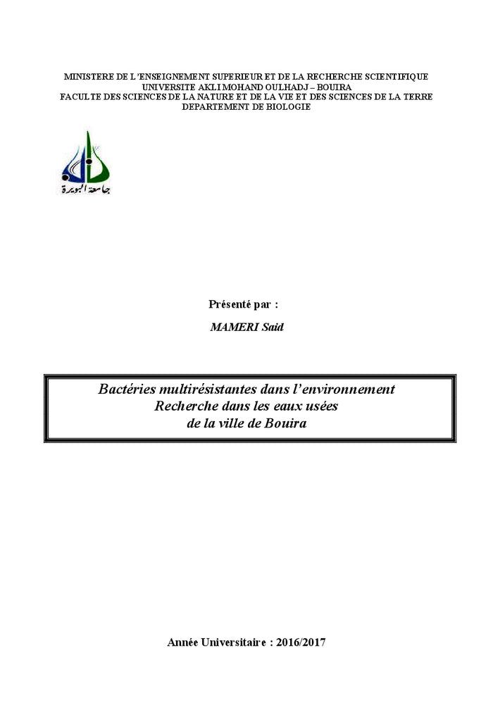 Bactéries multirésistantes dans l'environnement
