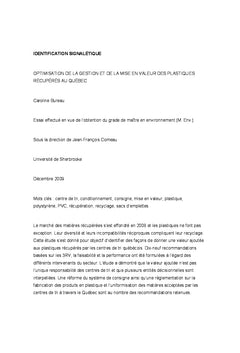 Optimiser la gestion et la mise en valeur des plastiques récupérés