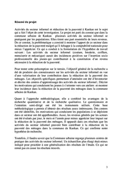 Activites du secteur informel et reduction de la pauvrete A Kankan