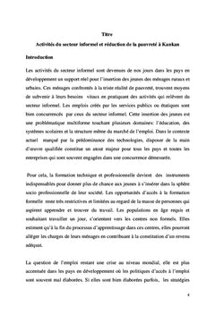Activites du secteur informel et reduction de la pauvrete A Kankan
