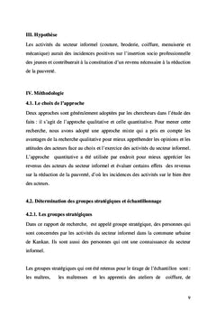 Activites du secteur informel et reduction de la pauvrete A Kankan