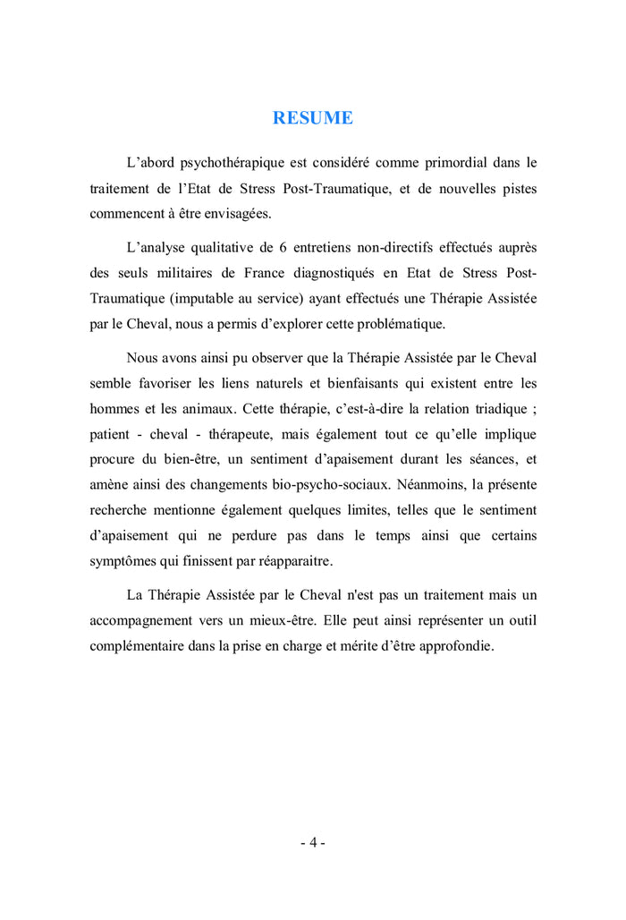 Thérapie Assistée par le Cheval et Etat de Stress Post-Traumatique