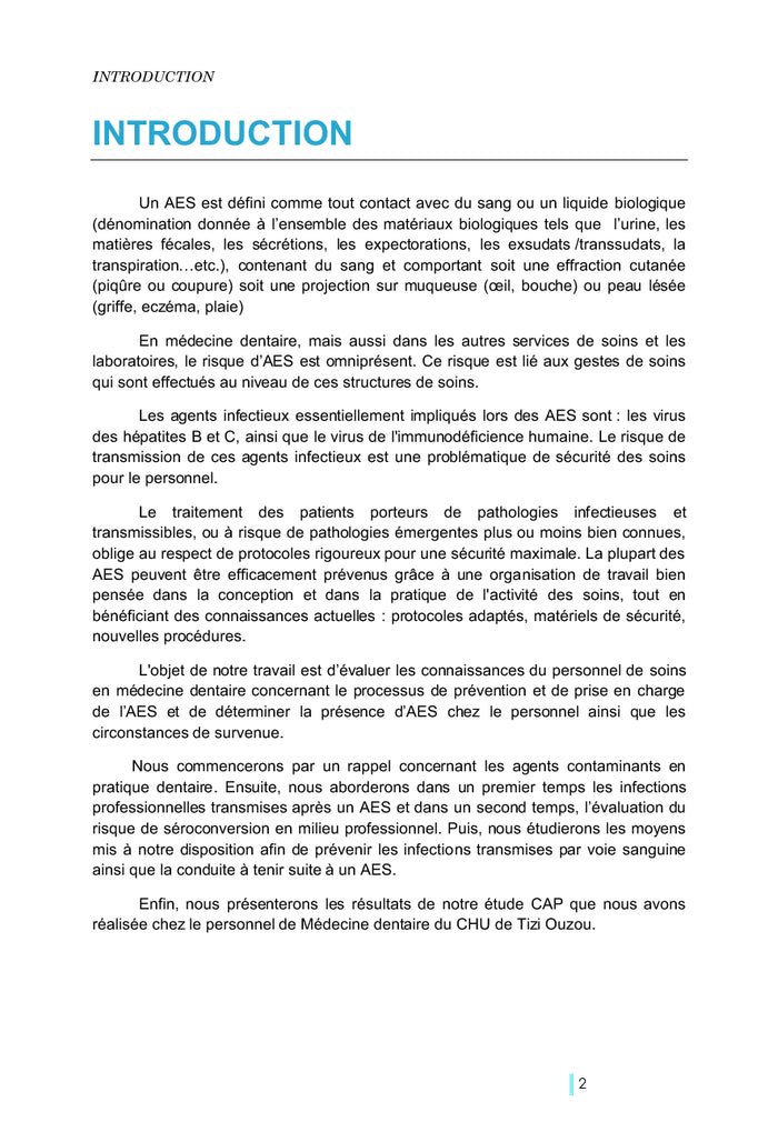 Les accidents d'exposition au sang