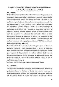 Determinants de la production du maïs dans le Kanem- Tchad