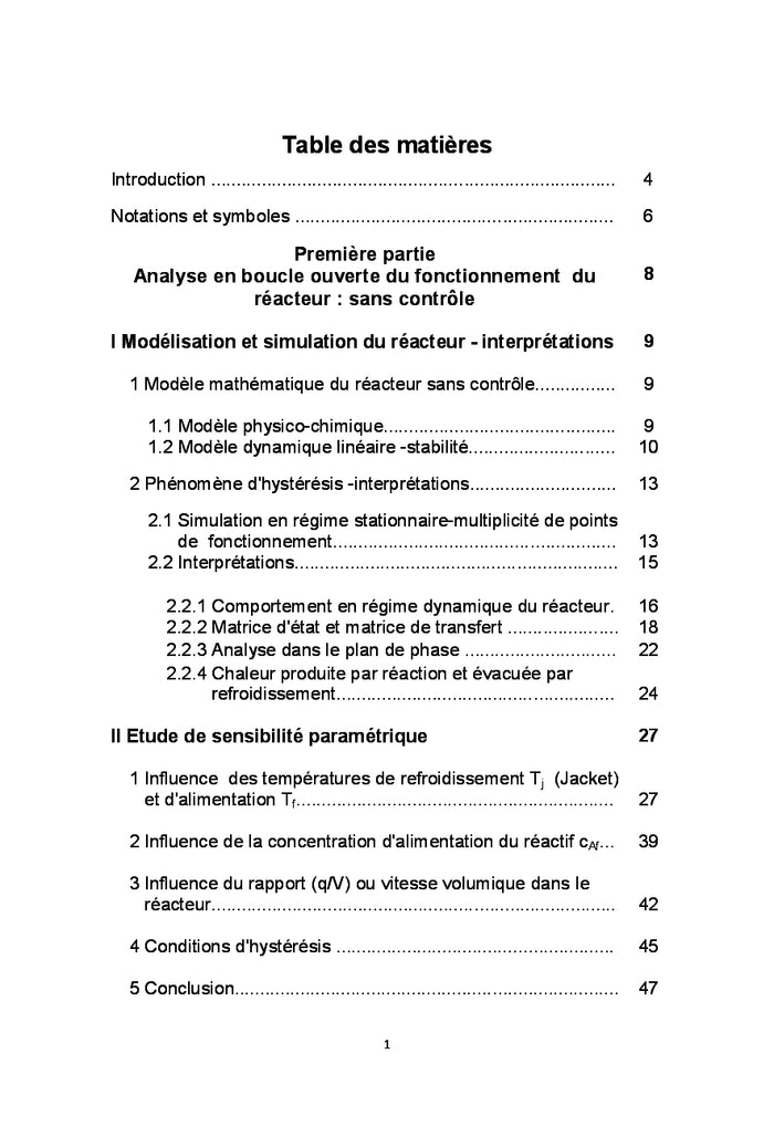 Dynamique et commande d'un réacteur chimique