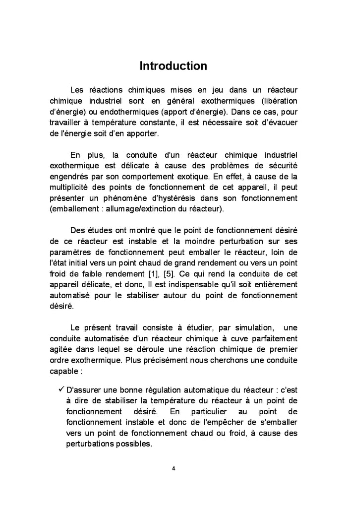 Dynamique et commande d'un réacteur chimique