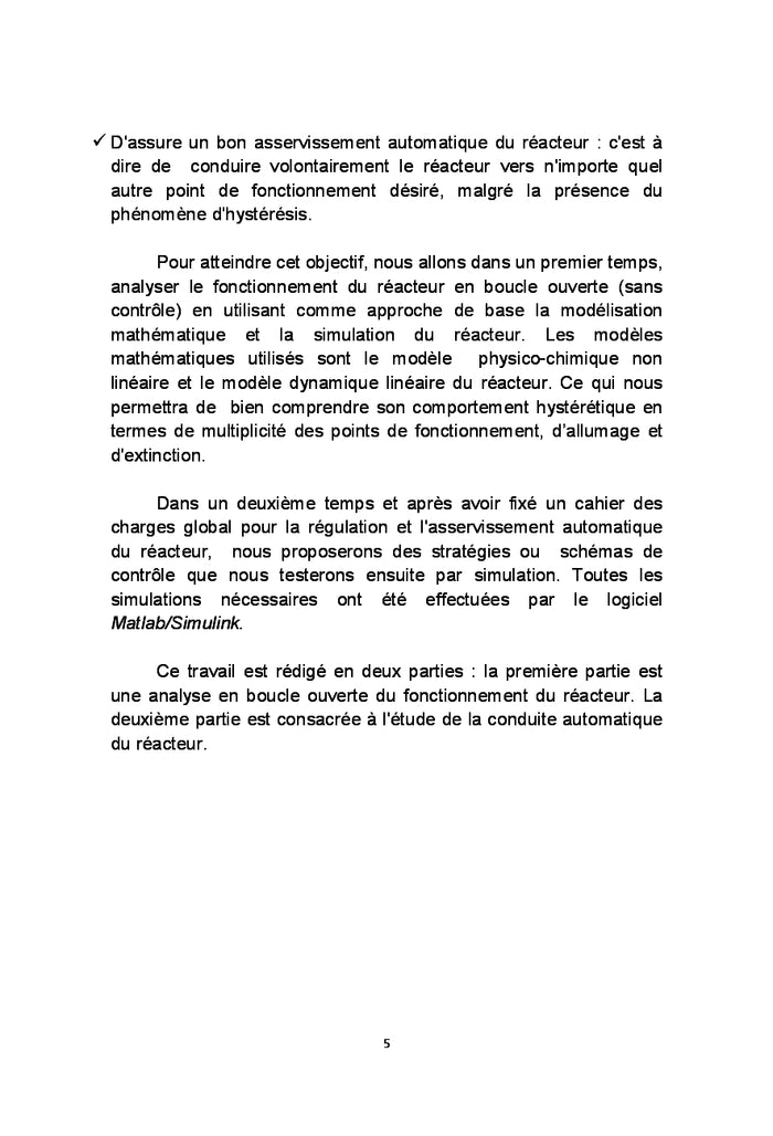 Dynamique et commande d'un réacteur chimique