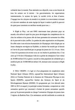 Sport et developpement : Reseaux et Institutions