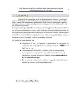 Etude de prefaisabilite pour l'emergence d'une industrie siderurgique