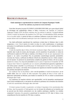 Etude numerique et experimentale des transferts de COV