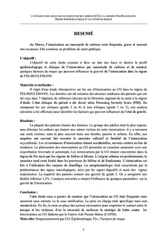 L'intoxication par le Monoxyde de Carbone A la region de Fes-Boulemane