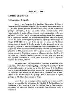 Statut du President de la Republique et stabilite du regime politique