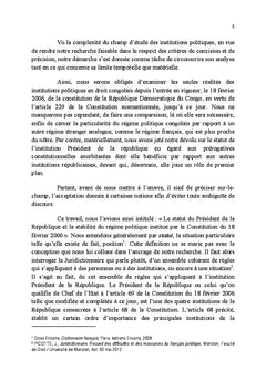 Statut du President de la Republique et stabilite du regime politique