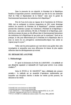 Statut du President de la Republique et stabilite du regime politique