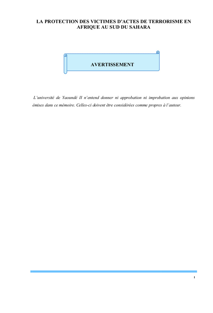 La protection des victimes du terrorisme en Afrique au Sud du Sahara