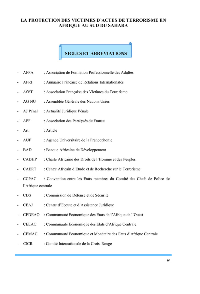 La protection des victimes du terrorisme en Afrique au Sud du Sahara