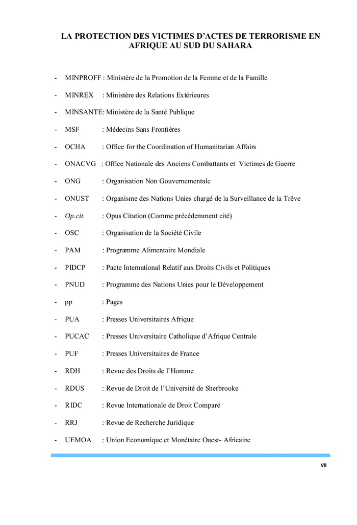 La protection des victimes du terrorisme en Afrique au Sud du Sahara