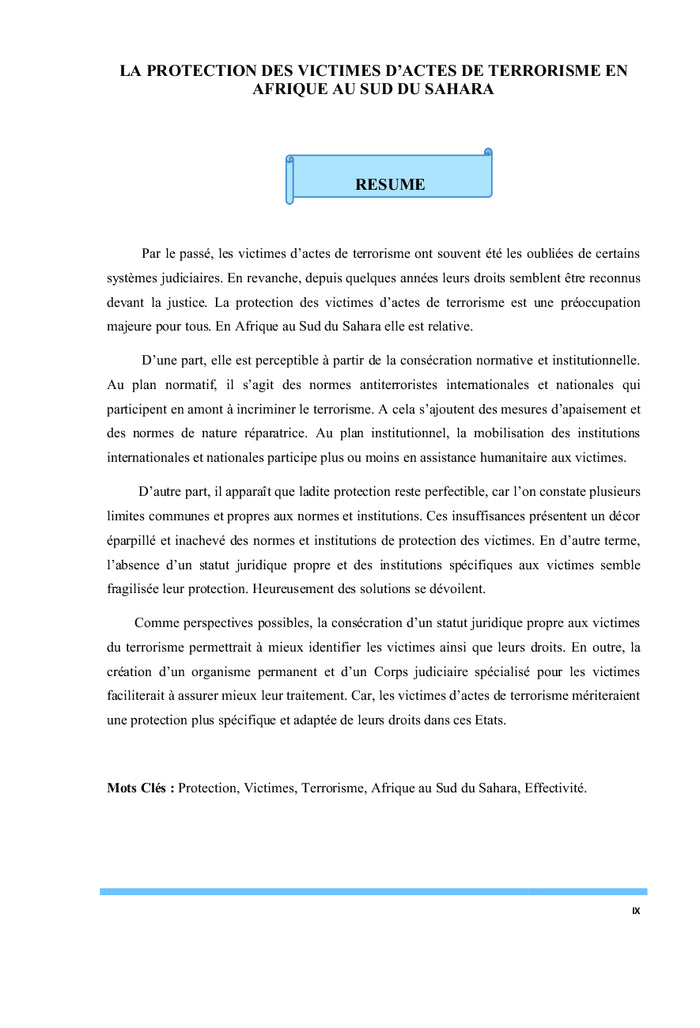 La protection des victimes du terrorisme en Afrique au Sud du Sahara