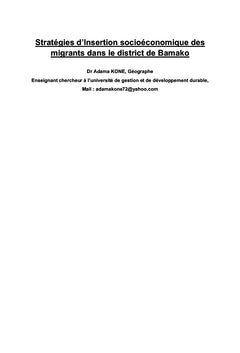 Stratégies d'insertion socioéconomique des migrants à Bamako