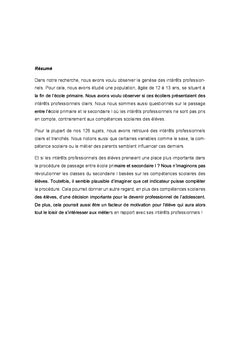 Les intérêts professionnels des élèves Fribourgeois