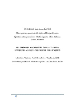 Les variantes anatomiques des cavites naso-sinusiennes