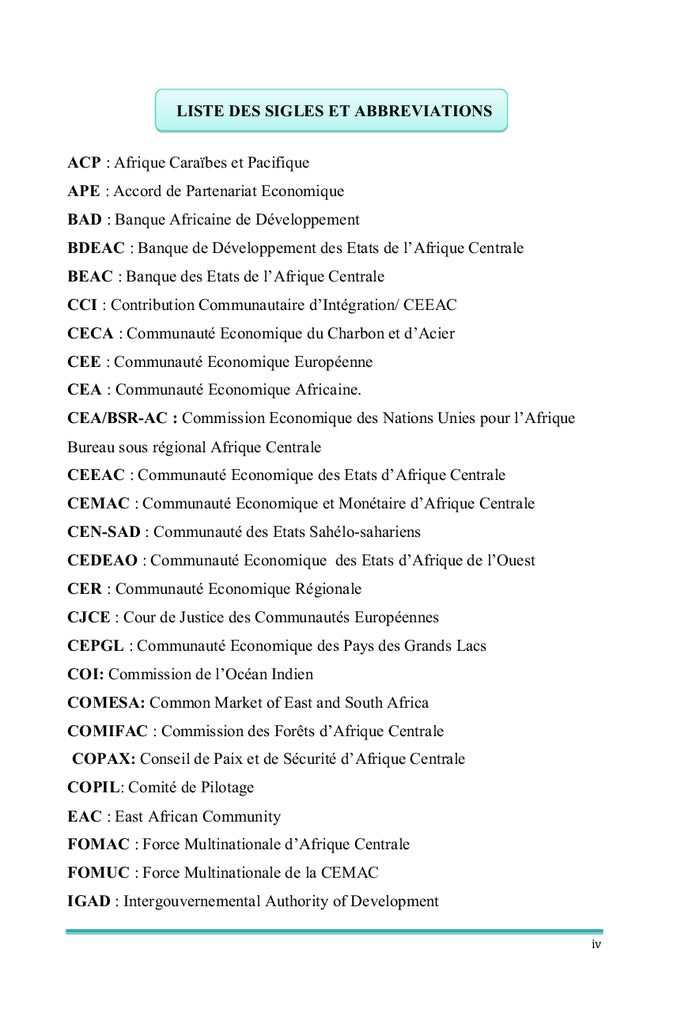 L'Harmonisation Des Politiques D'Intégration en Afrique Centrale: