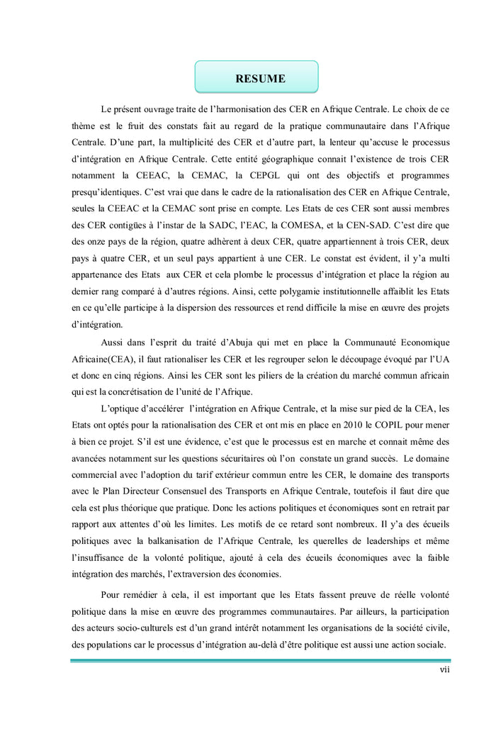 L'Harmonisation Des Politiques D'Intégration en Afrique Centrale: