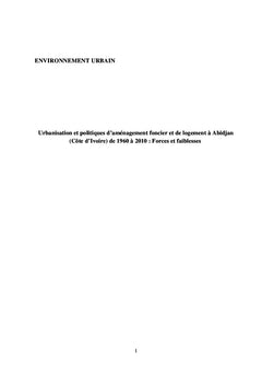 Urbanisation et politiques d'aménagement foncier et de logement