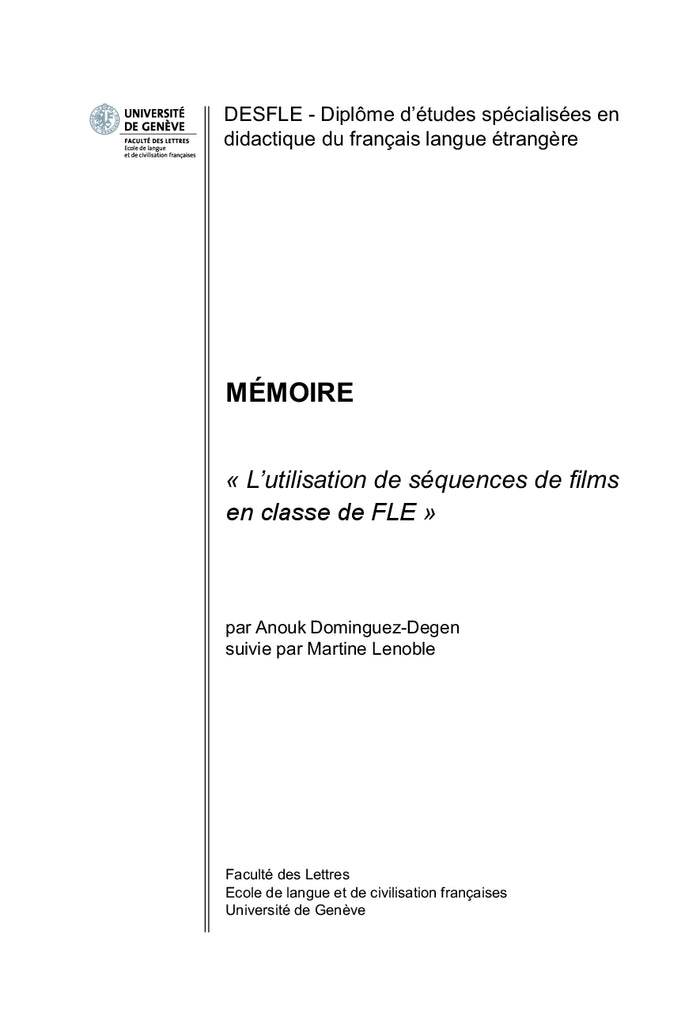 L'utilisation de séquences de film en classe de FLE