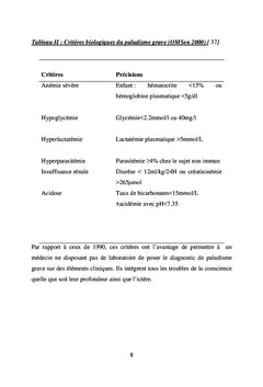 Facteurs pronostiques du paludisme grave de l'enfant