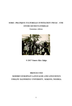 SORO : Pratique culturelle d'initiation Peule