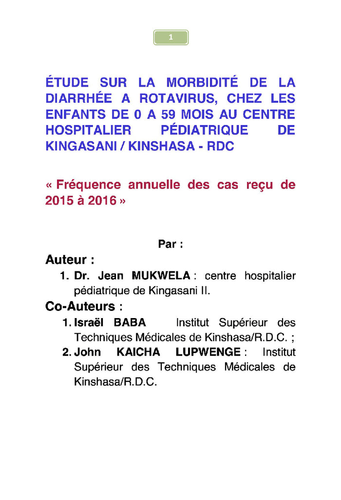 Etude sur la morbidité de la diarrhée à rotavirus chez les enfants