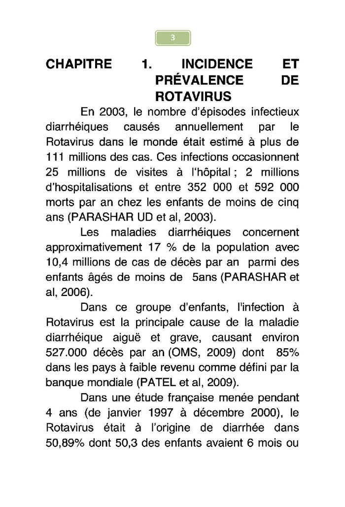 Etude sur la morbidité de la diarrhée à rotavirus chez les enfants