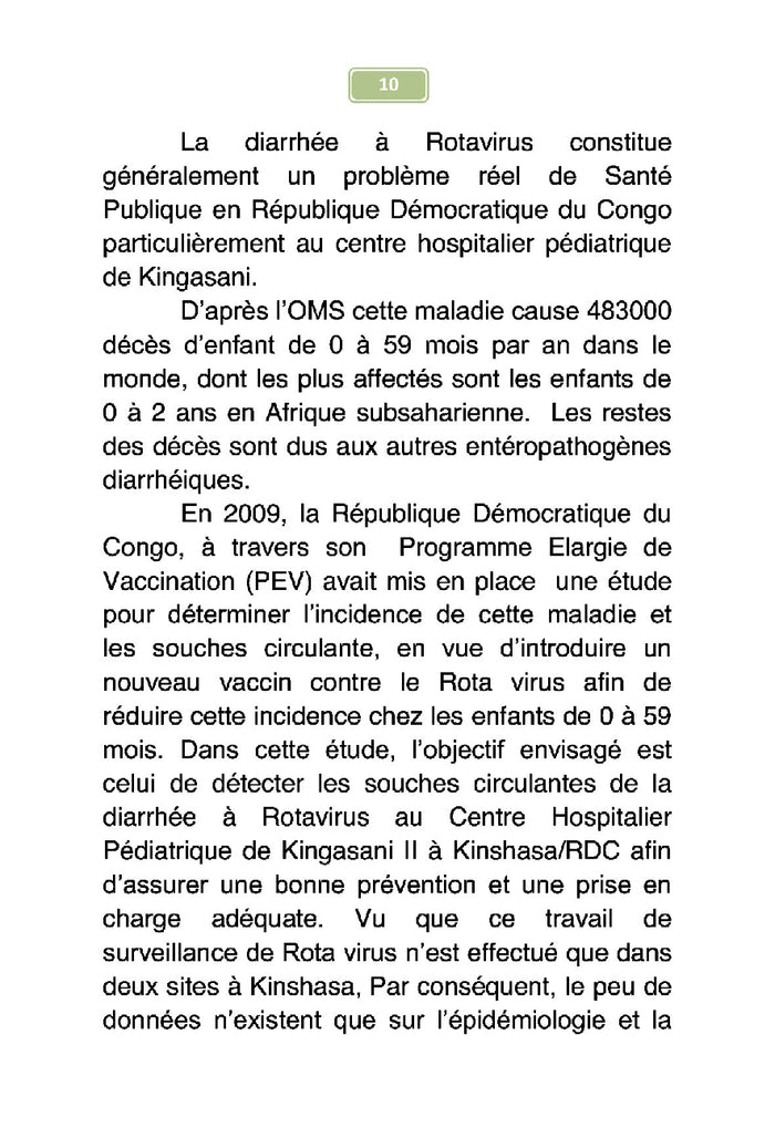 Etude sur la morbidité de la diarrhée à rotavirus chez les enfants