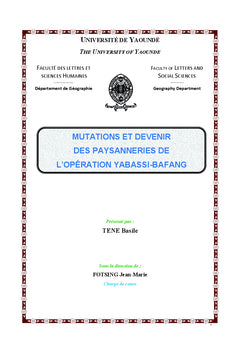 Mutations et devenir des paysanneries de l'opération Yabassi-Bafang